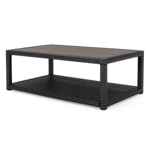 Coco Patio Coffee Table | 46" | Wicker Frame | Shelf | Espresso
