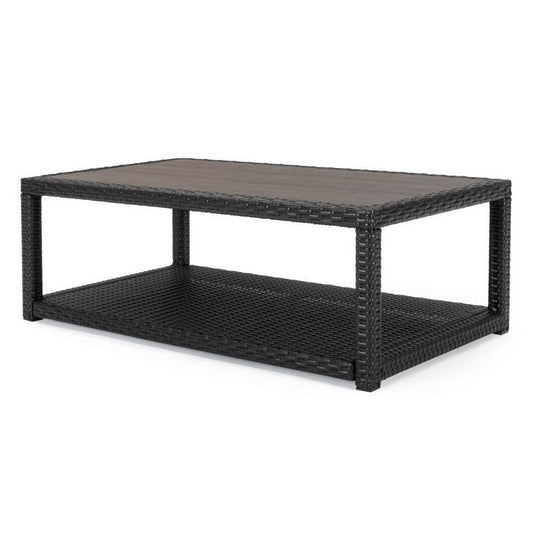 Coco Patio Coffee Table | 46" | Wicker Frame | Shelf | Espresso