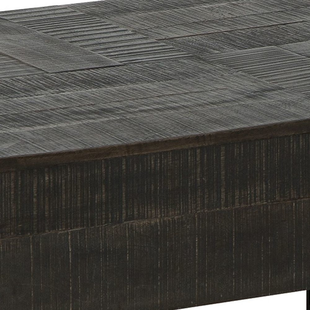 42 Inch Storage Coffee Table Thick Cut Gray Mango Wood Black Metal Base By Casagear Home BM293986
