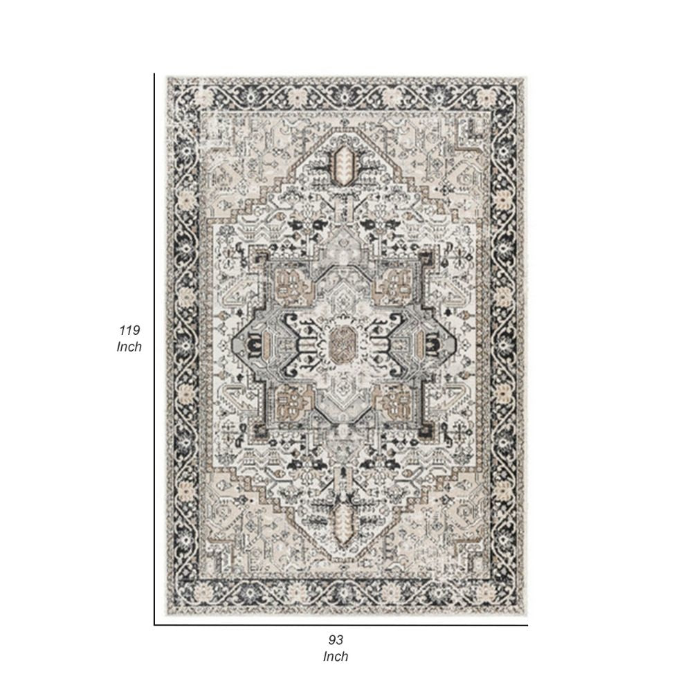 Cal 8 x 10 Area Rug Persian Inspired Medallion Print Soft Gray Polyester By Casagear Home BM293995
