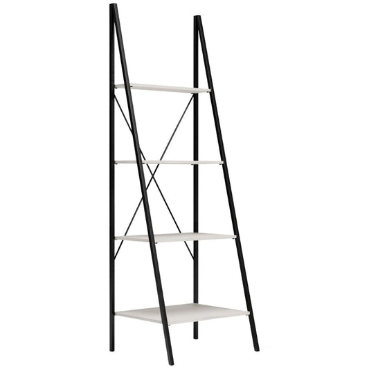 Gem 71 Inch Leaning Bookcase, Angled Ladder Design, Black Metal Frame By Casagear Home