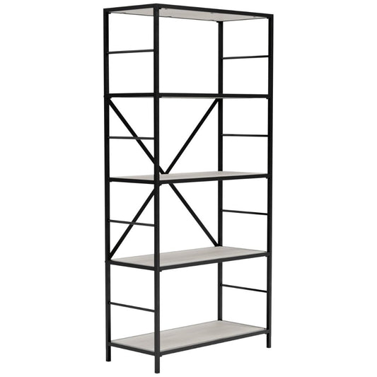 Gem 63 Inch Freestanding Bookcase, 4 Wood Shelves, Open Black Metal Frame By Casagear Home