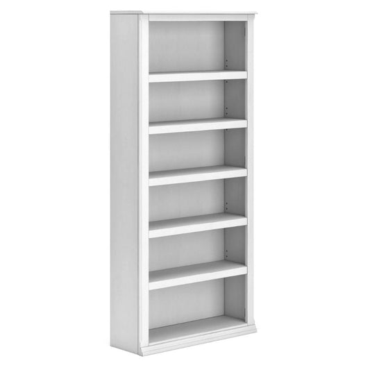 75 Inch Freestanding Bookcase, Adjustable Shelves, Whitewashed Finish By Casagear Home