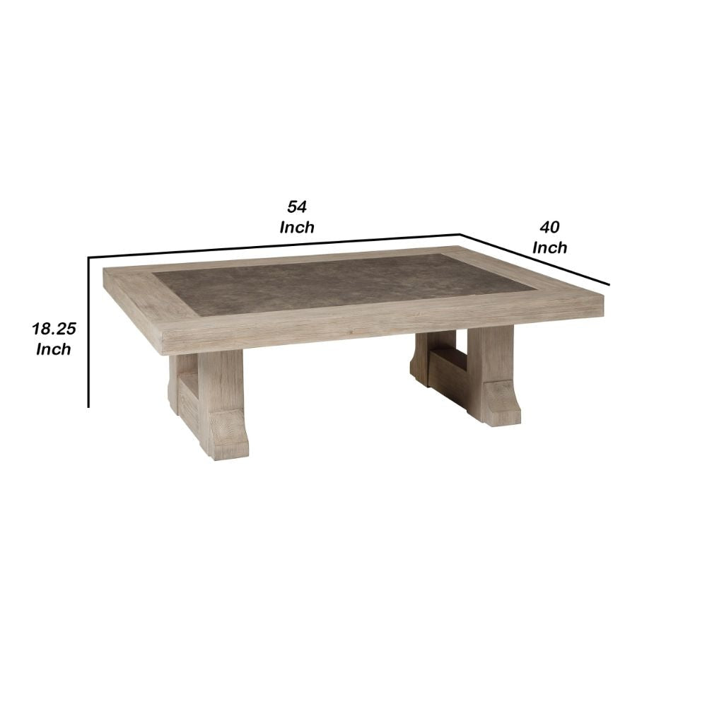 54 Inch Rustic Rectangular Coffee Table Melamine Top Brown Pine Frame By Casagear Home BM294015