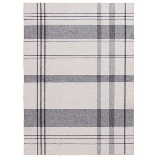 Kay 8 x 10 Area Rug, Classic Plaid Print, Soft Gray and White Polyester By Casagear Home