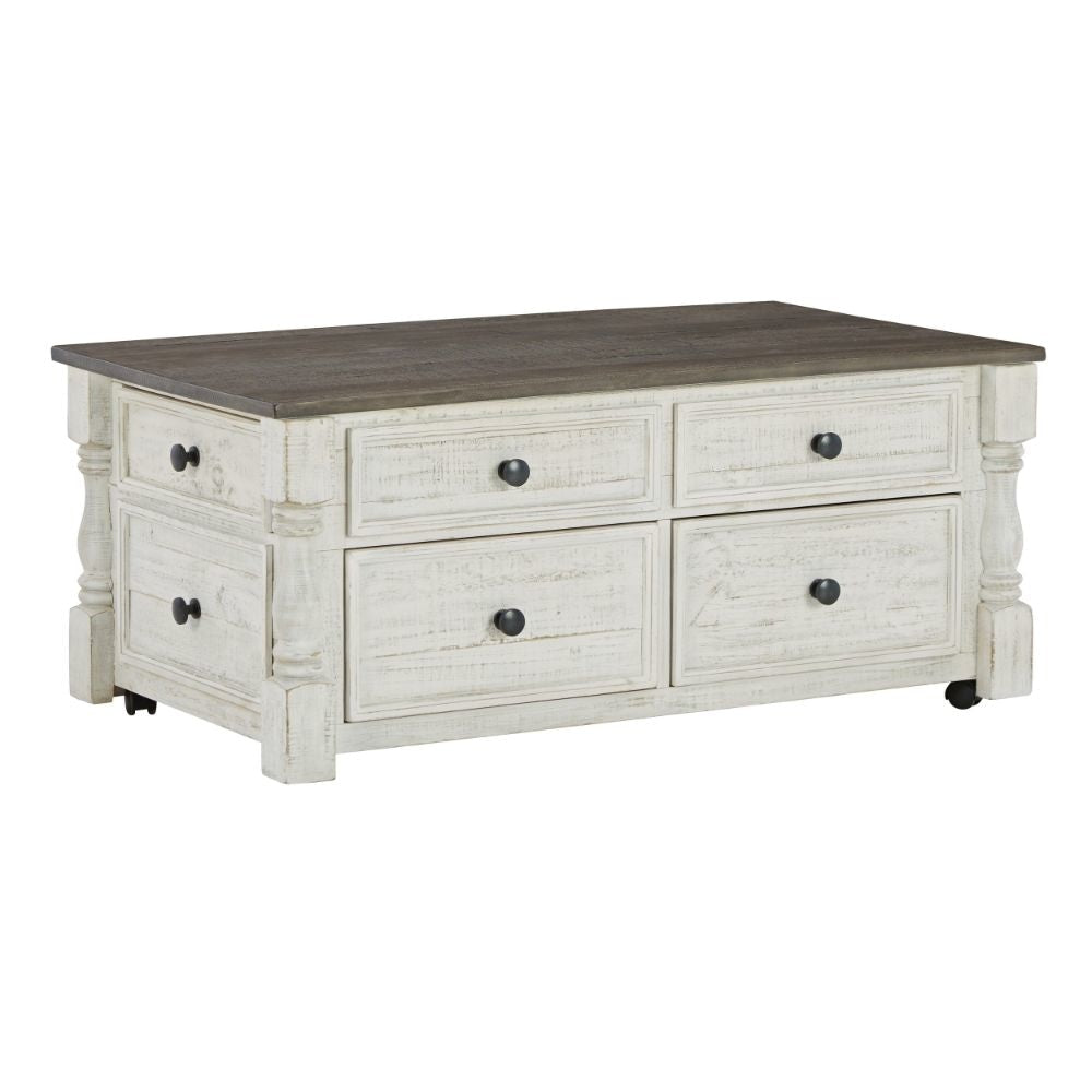 Lift Top Coffee Table | 46" | Faux Drawer Front | White Brown