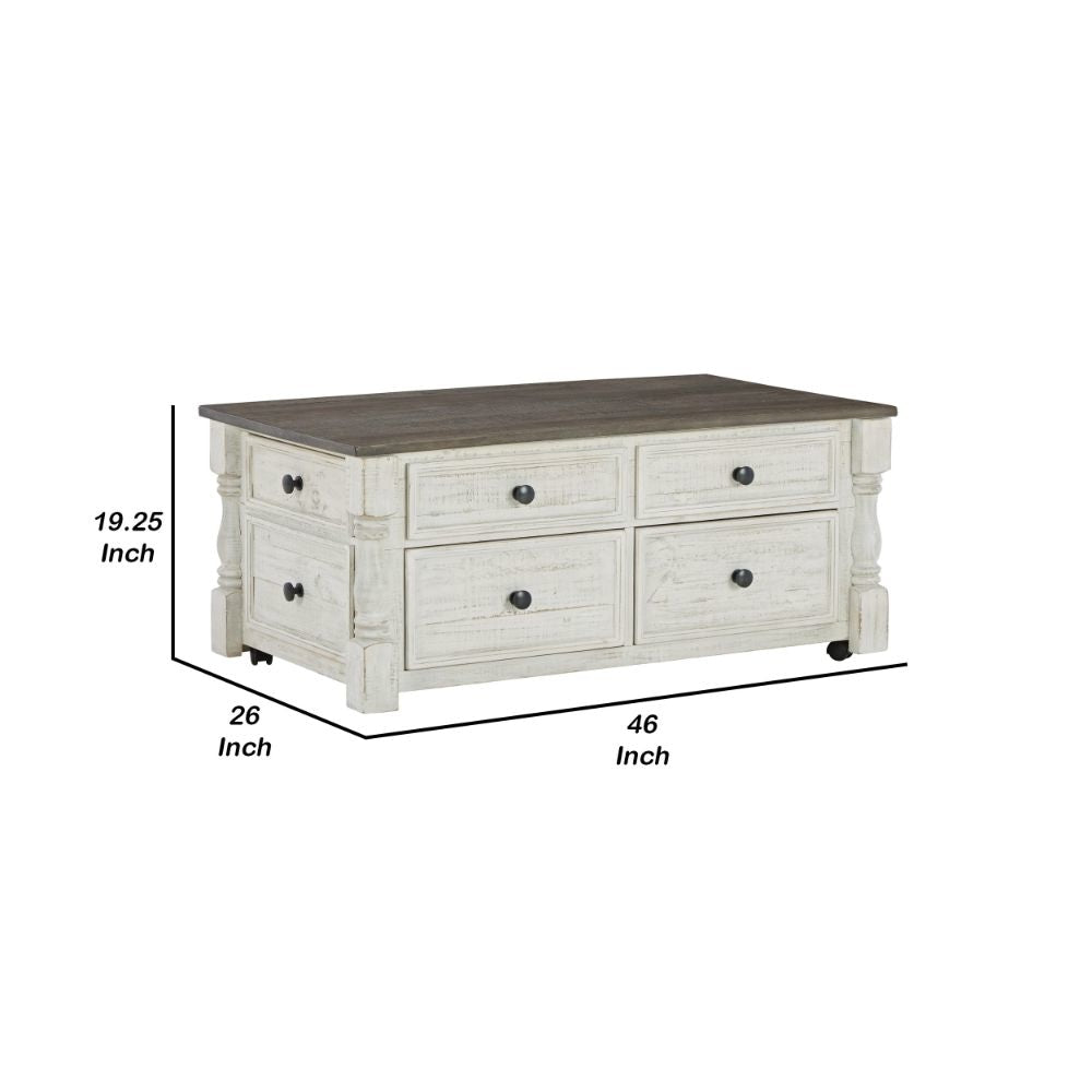 46 Inch Rectangular Lift Top Coffee Table Faux Drawer Front White Brown By Casagear Home BM294019