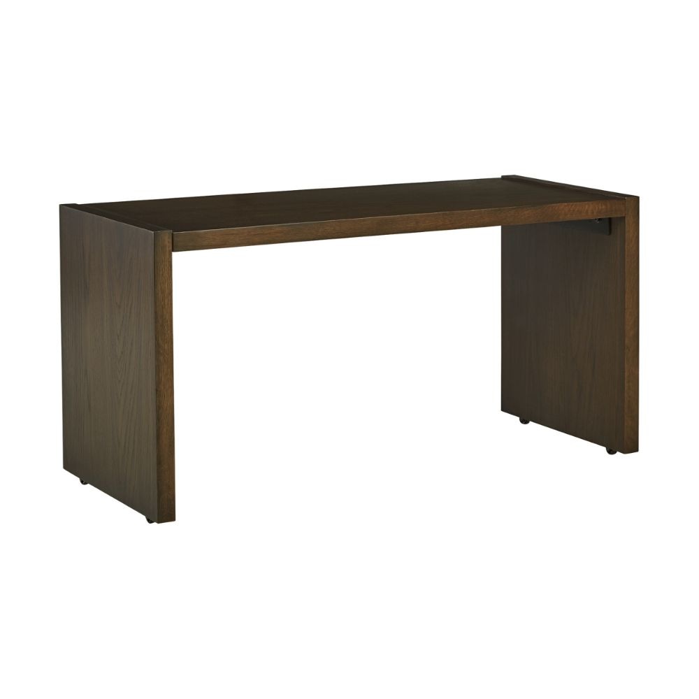 Vil 47 Inch Over Ottoman Table, Side Panels and Casters, Brown Oak Veneer By Casagear Home