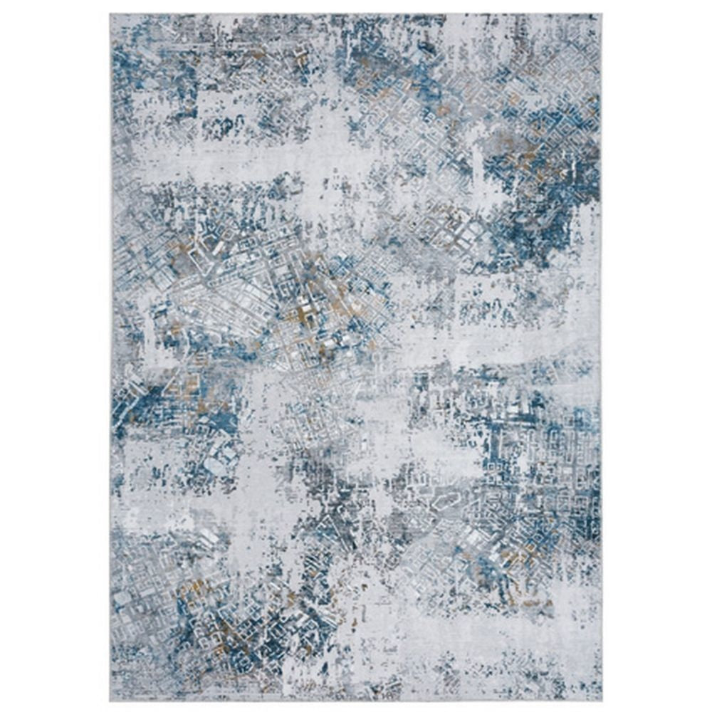Yen 8 x 10 Floor Area Rug, Blue and Gray Polyester, Abstract Smokey Print By Casagear Home