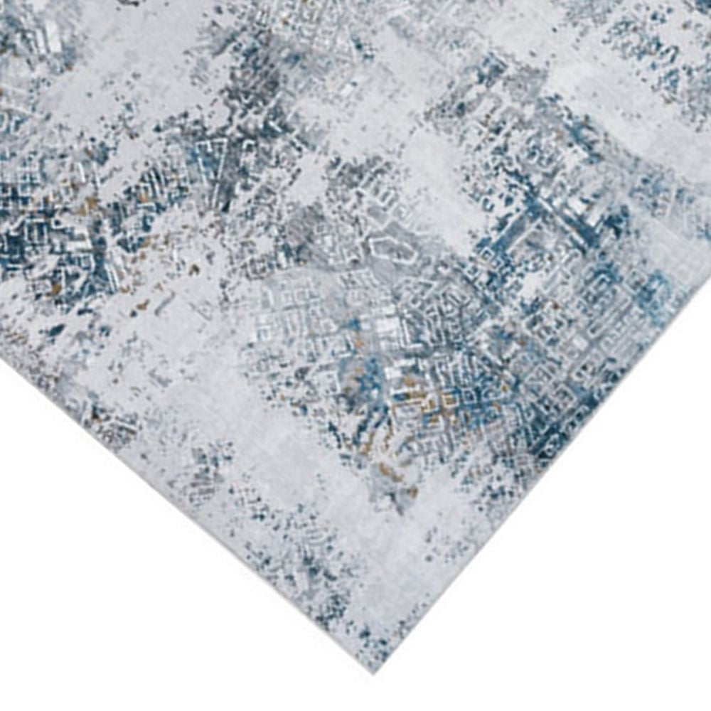 Yen 8 x 10 Floor Area Rug Blue and Gray Polyester Abstract Smokey Print By Casagear Home BM294027