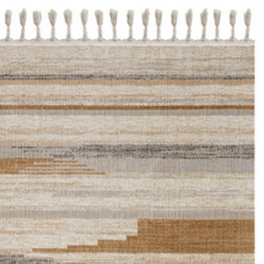 Mac 8 x 10 Area Rug Retro Brown and Cream Polyester Lines Braided Tassles By Casagear Home BM294029