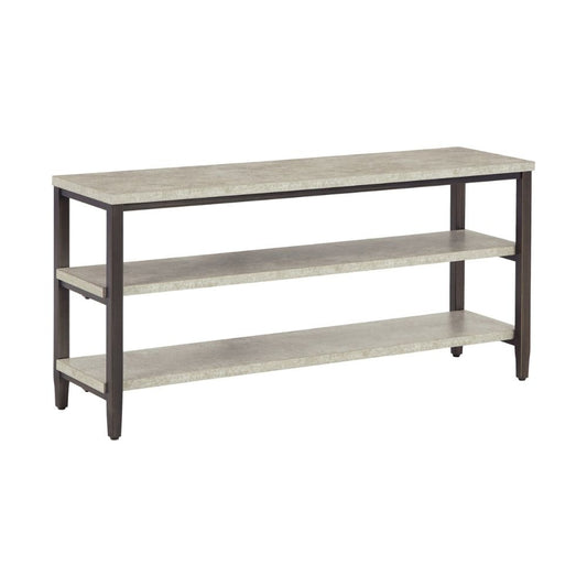 47 Inch Sofa Console Table, 2 Open Shelves, Faux Concrete Melamine Finish By Casagear Home
