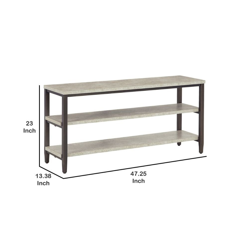 47 Inch Sofa Console Table 2 Open Shelves Faux Concrete Melamine Finish By Casagear Home BM294050