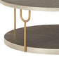 Modern 42 Inch Coffee Table Ash Veneer Metal Frame and Wheels Gold Gray By Casagear Home BM294084