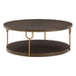 Modern 42 Inch Coffee Table, Ash Veneer, Metal Frame, Wheels, Gold, Brown By Casagear Home