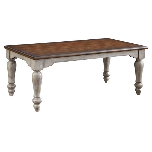 Classic 52 Inch Coffee Table, Pine Wood Construction, Brown Top, White By Casagear Home