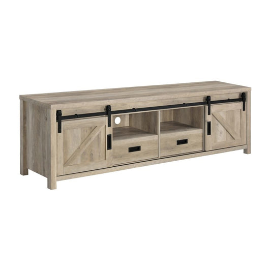 Sem 79 Inch TV Media Entertainment Console, Sliding Doors, 2 Drawers, Brown By Casagear Home