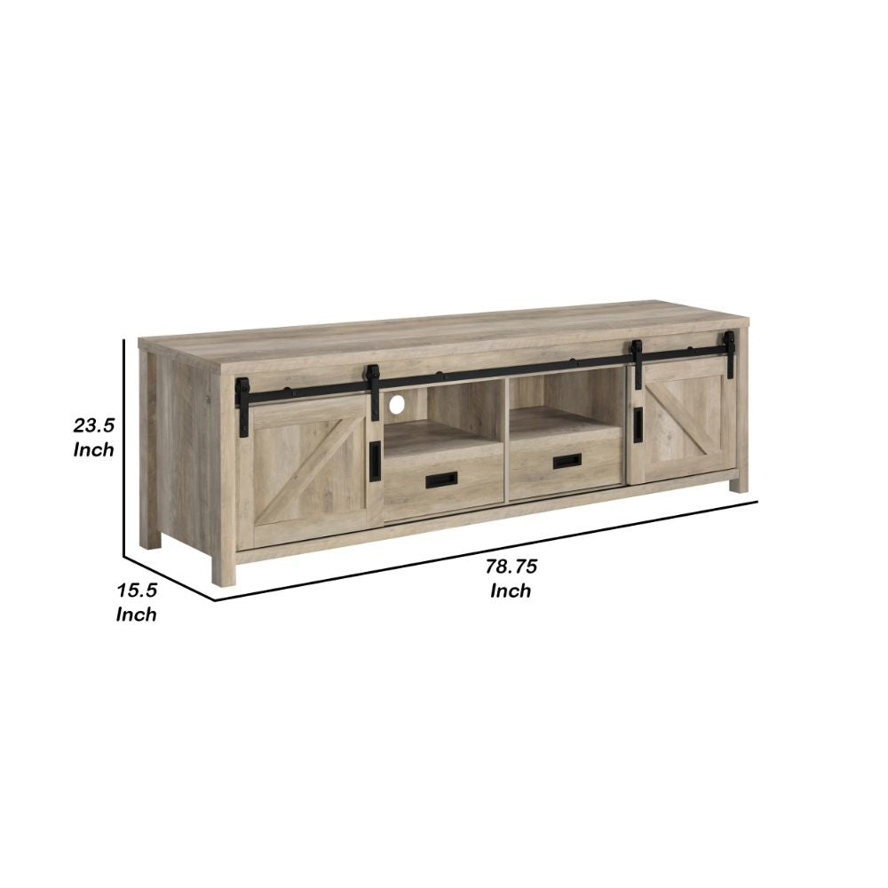Sem 79 Inch TV Media Entertainment Console Sliding Doors 2 Drawers Brown By Casagear Home BM294127