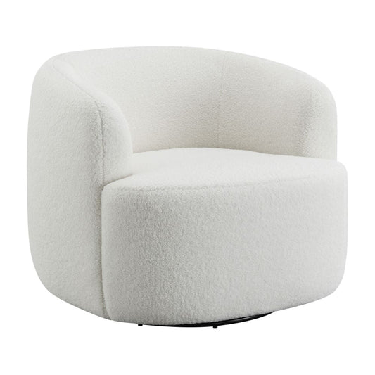 35 Inch Modern Swivel Accent Chair, Padded Seat, Round Barrel Back, White By Casagear Home