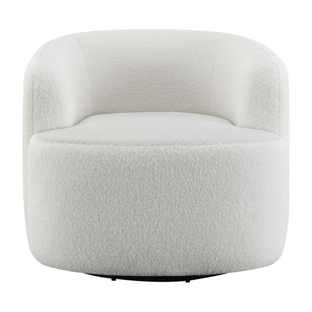 35 Inch Modern Swivel Accent Chair Padded Seat Round Barrel Back White By Casagear Home BM294140