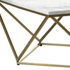 36 Inch Modern Square Coffee Table White Faux Marble Top Slender Gold Base By Casagear Home BM294154