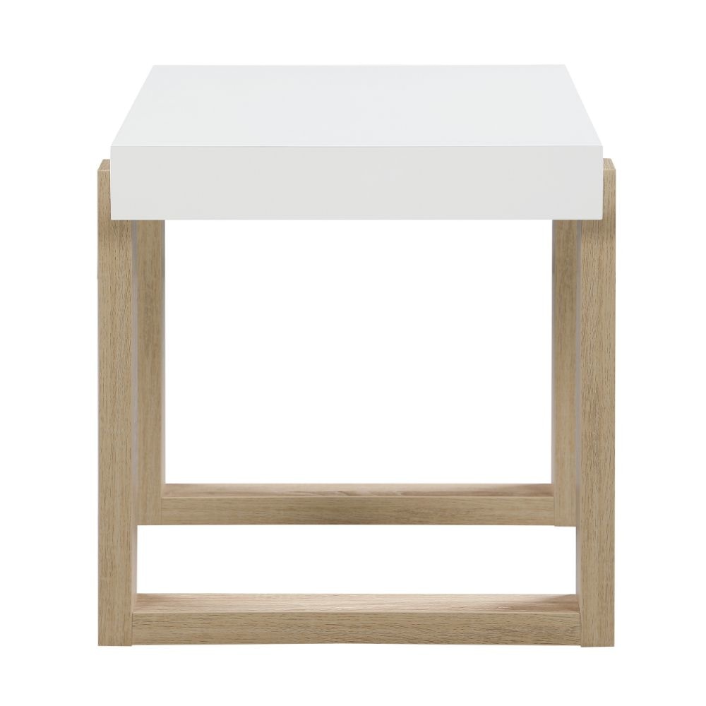 Shay 22 Inch Side End Table Thick Rectangular Tabletop High Gloss White By Casagear Home BM294159