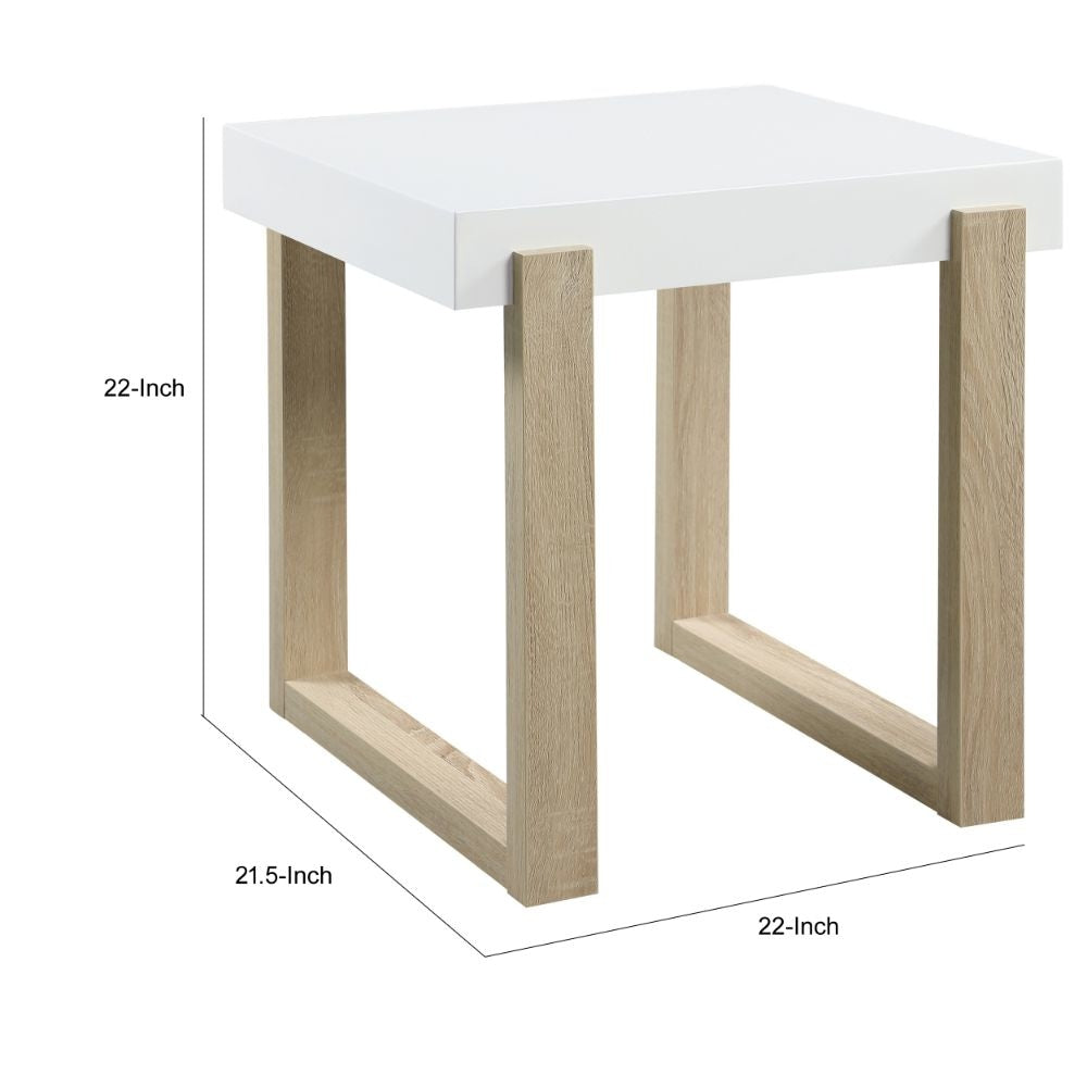 Shay 22 Inch Side End Table Thick Rectangular Tabletop High Gloss White By Casagear Home BM294159