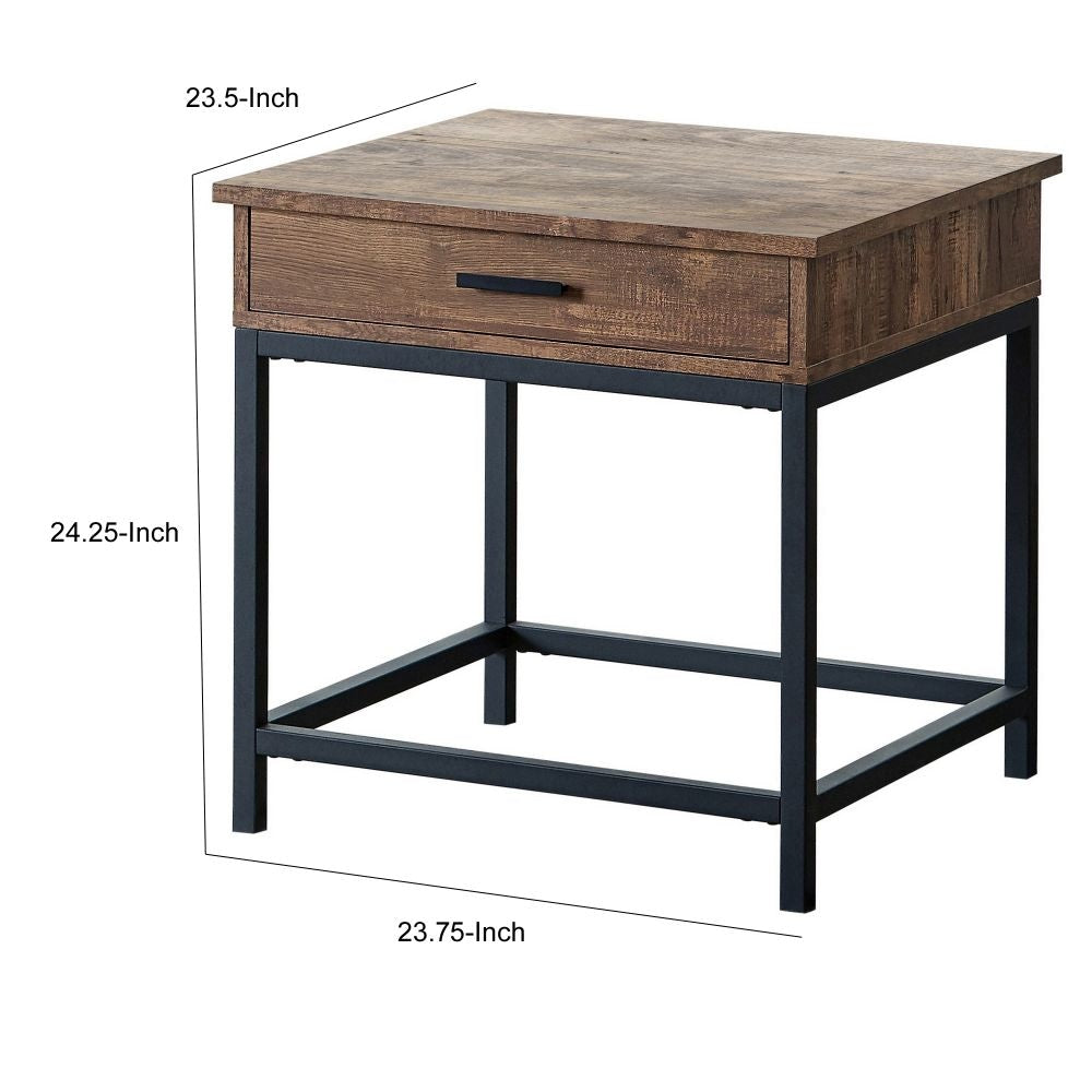 24 Inch Side End Table Rectangular Tabletop Single Drawer Rustic Brown By Casagear Home BM294164
