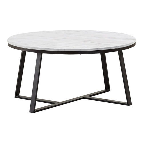 Coffee Table | 36" | Faux Marble Top | White & Black Base