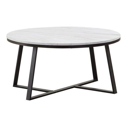 Coffee Table | 36" | Faux Marble Top | White & Black Base
