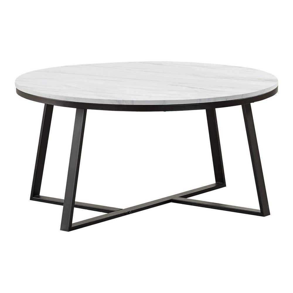 Coffee Table | 36" | Faux Marble Top | White & Black Base