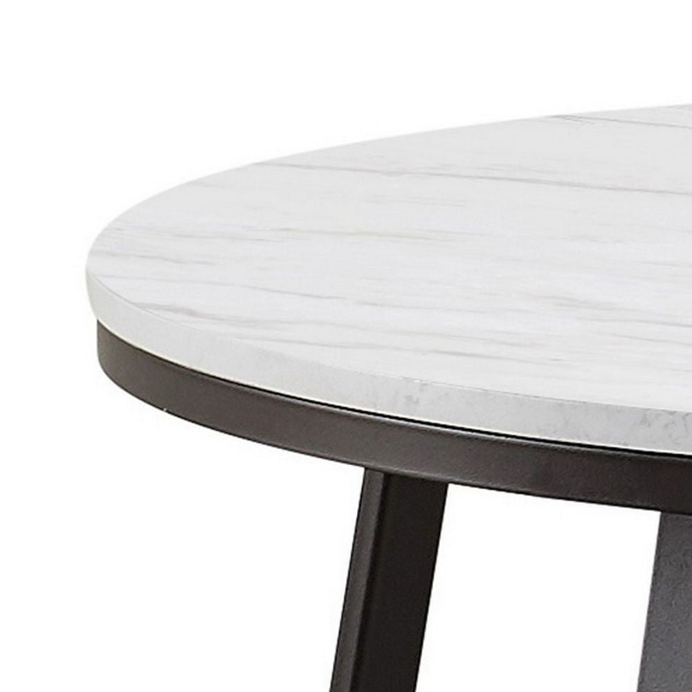 36 Inch Coffee Table Faux Marble Tabletop Sturdy Metal Base White Black By Casagear Home BM294165
