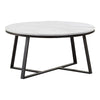 36 Inch Coffee Table, Faux Marble Tabletop, Sturdy Metal Base, White, Black By Casagear Home