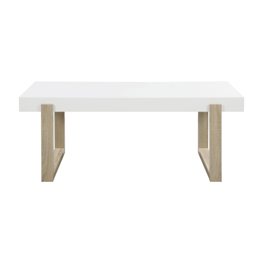 Shay 47 Inch Coffee Table Thick Rectangular Tabletop High Gloss White By Casagear Home BM294168