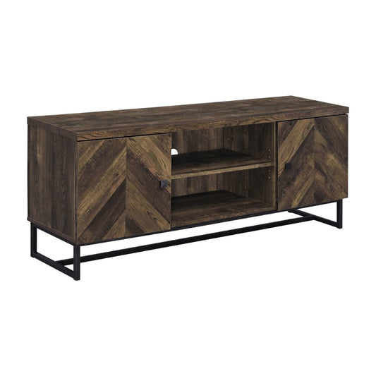 TV Console Cabinet | 60" | Herringbone Doors | Rustic Brown