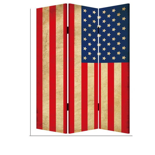 Alfie 71 Inch Folding Screen Room Divider, USA Stars and Stripes Design By Casagear Home