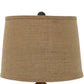 27 Inch Rustic Table Lamp Round Linen Shade Distressed Wood Base Khaki By Casagear Home BM294239