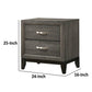 Mazie 25 Inch Modern 2 Drawer Nightstand Metal Handle Gray Foil Finish By Casagear Home BM294275