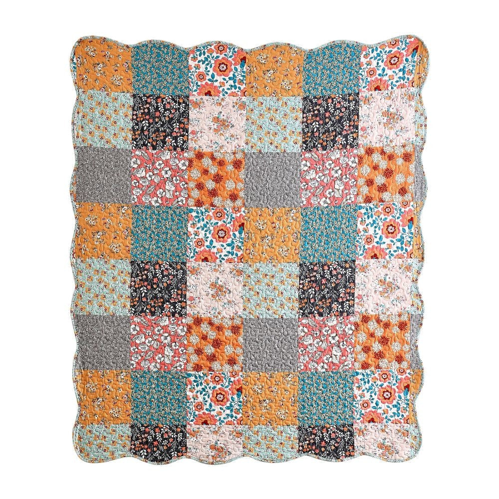 Turin 60 Inch Throw Blanket Microfiber Patchwork Floral Print Multicolor By Casagear Home BM294290