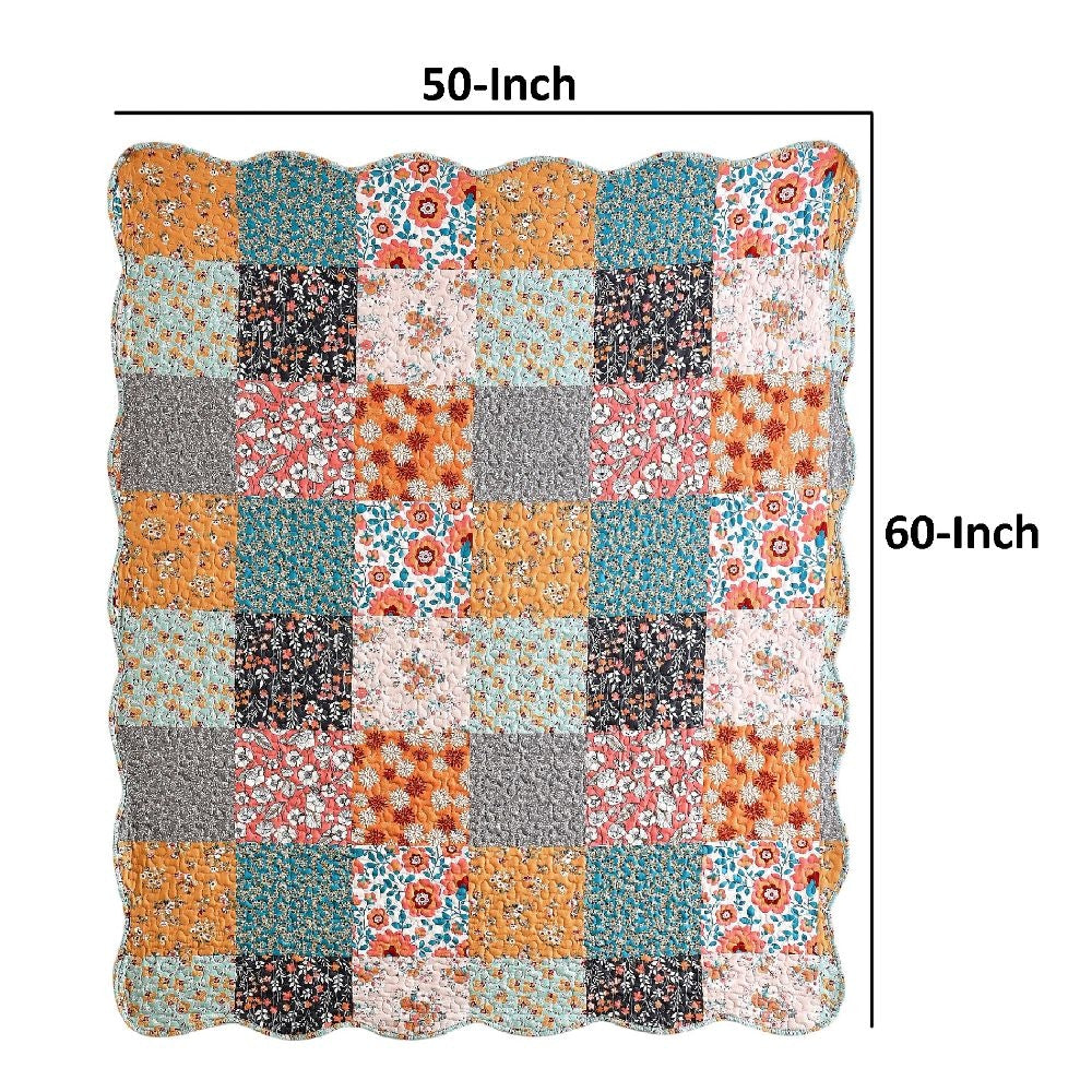 Turin 60 Inch Throw Blanket Microfiber Patchwork Floral Print Multicolor By Casagear Home BM294290
