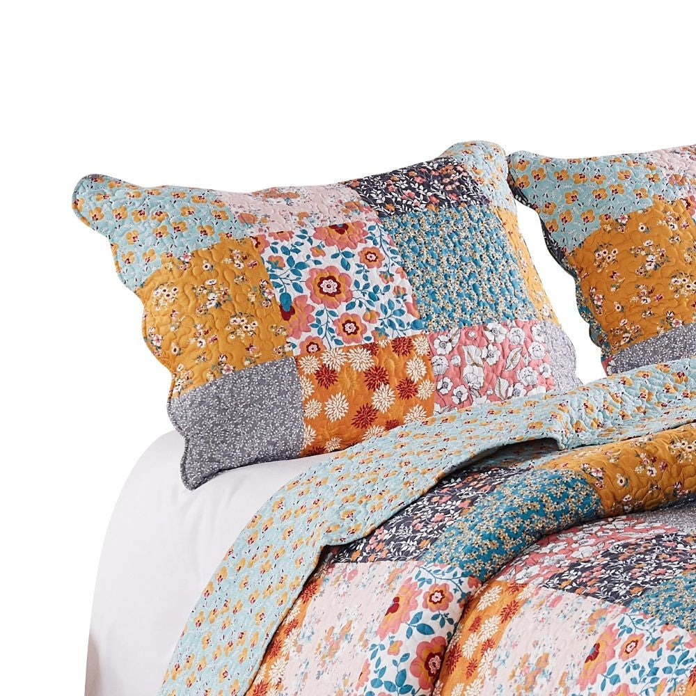 Turin 36 Inch King Pillow Sham, Patchwork Floral Print, Soft Microfiber By Casagear Home