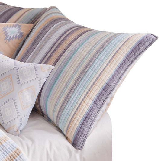 Ysa 36 Inch Quilted King Pillow Sham, Cotton, Reversible Striped Design By Casagear Home