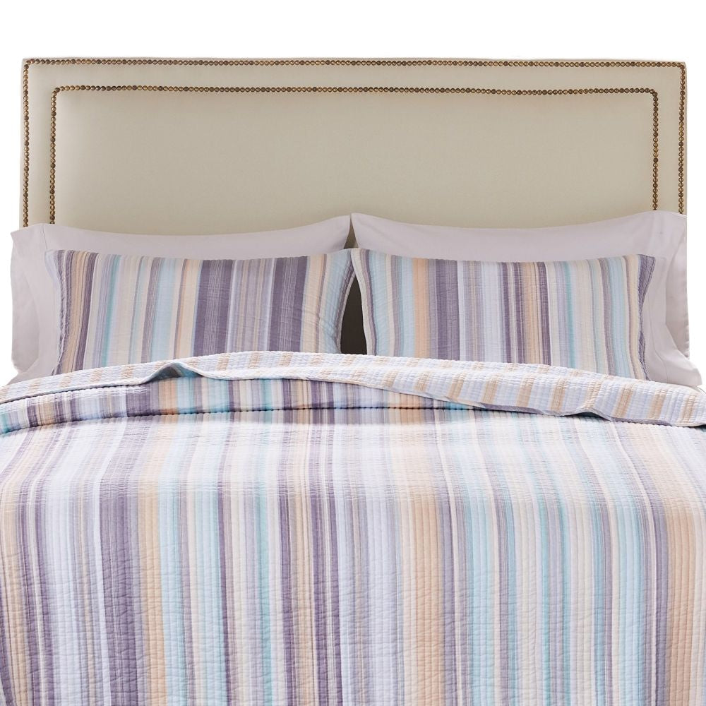 Ysa 36 Inch Quilted King Pillow Sham Cotton Reversible Striped Design By Casagear Home BM294297