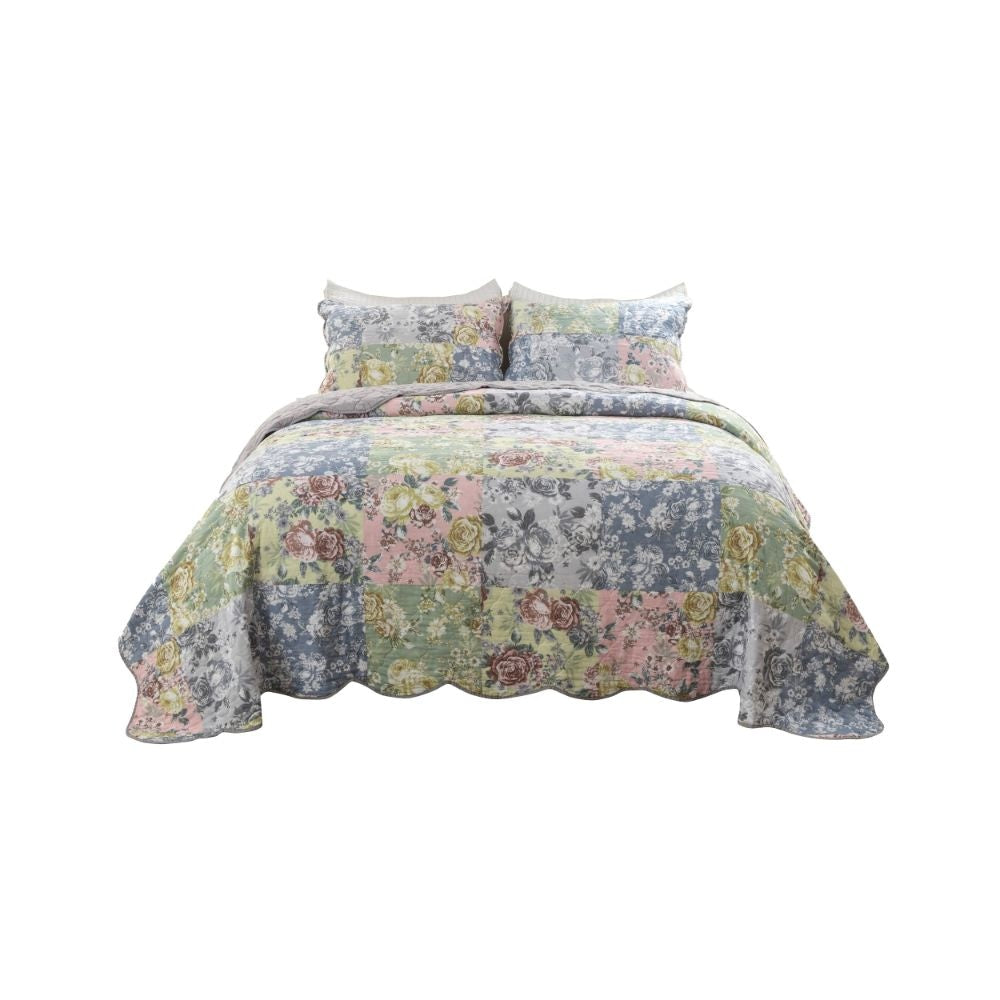 Eni Quilt Set | 3 Piece Queen | Blue Flowers | Cotton
