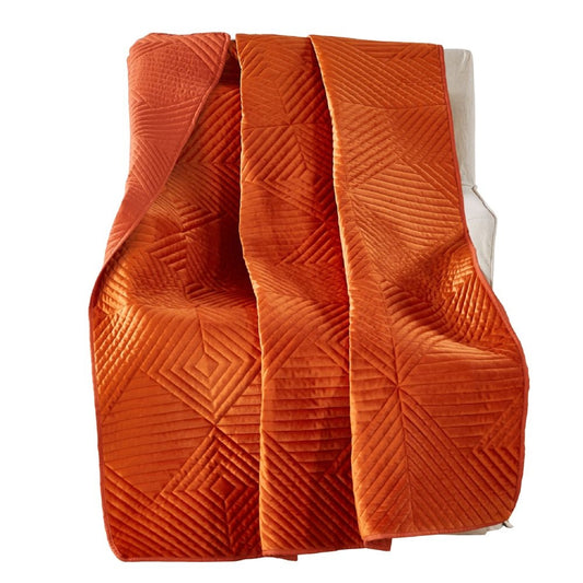 Rio 60 Inch Throw Blanket, Diamond Stitch Quilting, Orange Dutch Velvet By Casagear Home