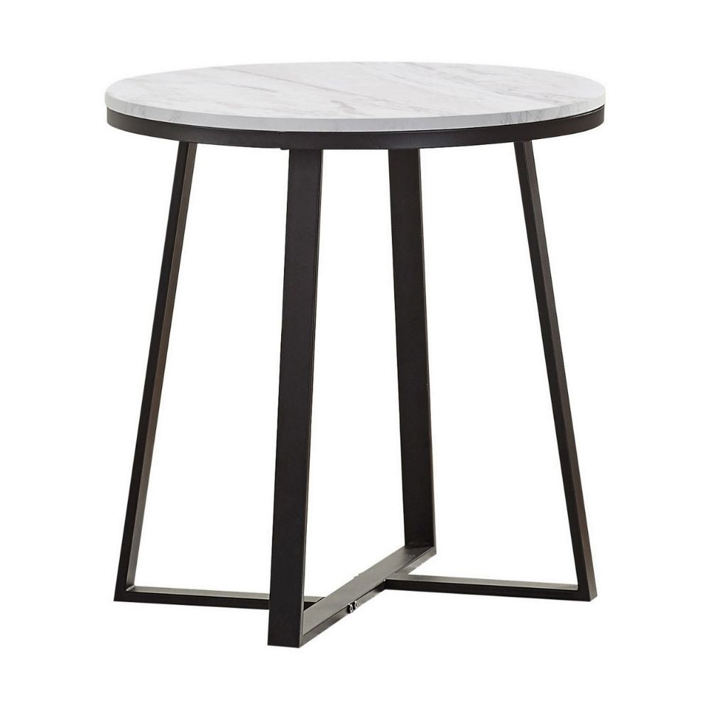 End Table | 24" | White Marble Top | Artisanal Metal Frame