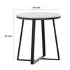 24 Inch End Table White Faux Marble Round Top Artisanal Metal Framework By Casagear Home BM294798