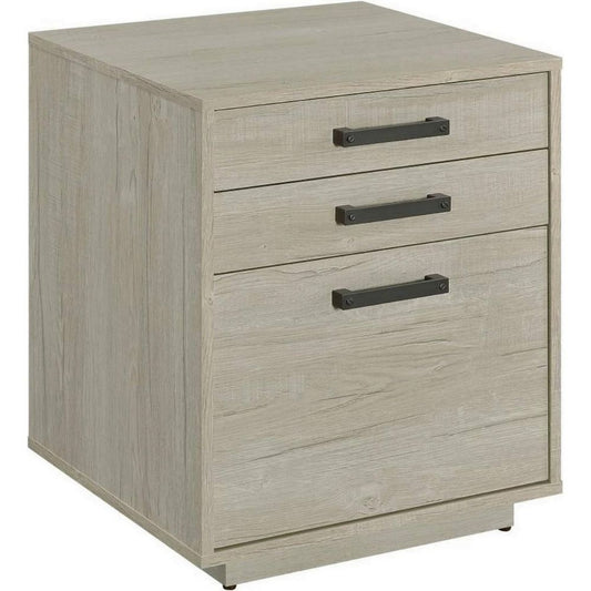 25 Inch Slim File Cabinet, 3 Gliding Drawers, Whitewashed Gray Wood Frame By Casagear Home