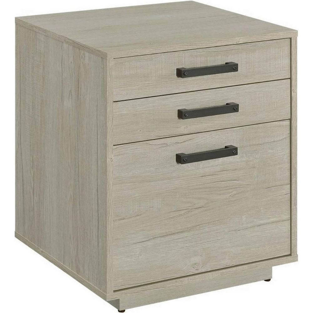 File Cabinet | 25" | 3 Drawers | Whitewashed Gray Wood Frame