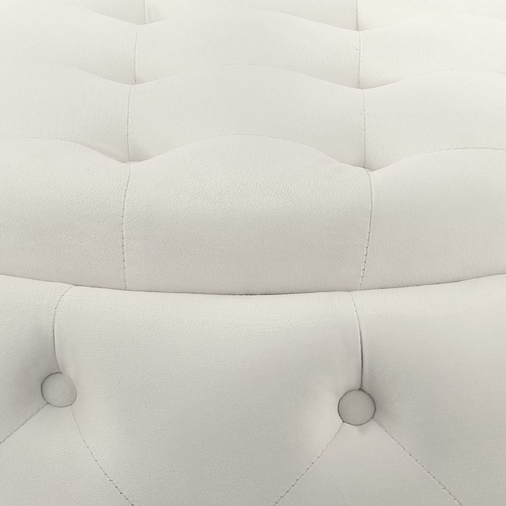 Lina 28 Inch Round Ottoman Storage Area Pearl White Vegan Faux Leather By Casagear Home BM294801